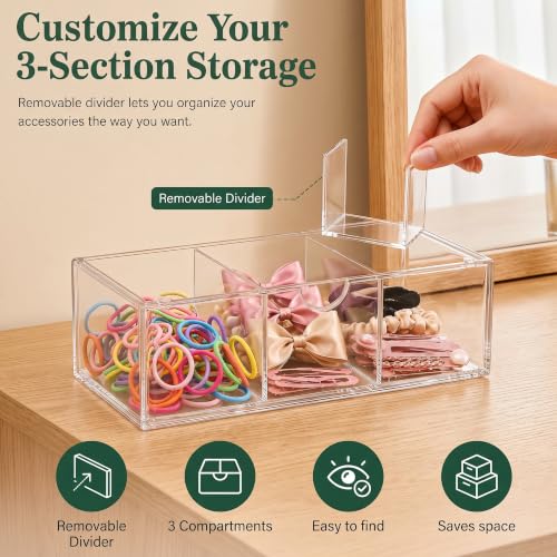 Clear Acrylic Vanity Organizer with Adjustable Dividers - Stackable & Dustproof Storage for Hair Accessories & Jewelry