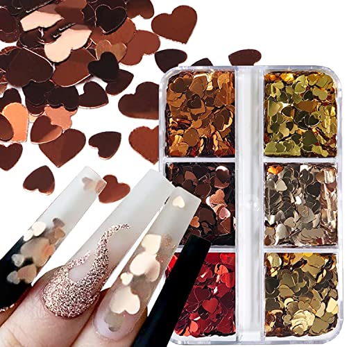 3D Heart Nail Art Glitter Sequins - 6 Grid Holographic Valentine Decals