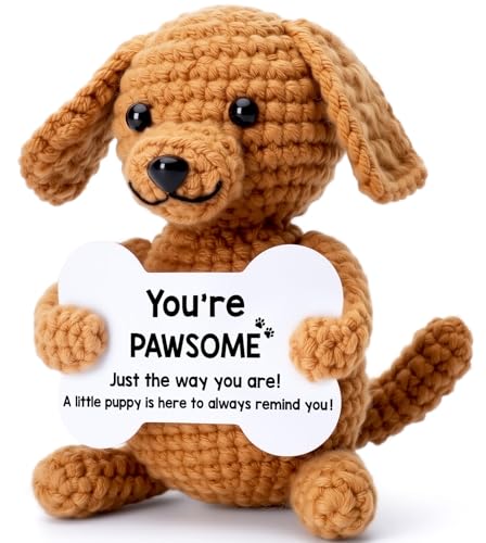 Wilbrea 'You're Pawsome' Crochet Dog Plush - Positive Support Desk Decor