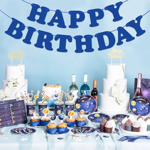 Navy Blue Happy Birthday Banner Sign for Kids and Adults Party Decorations