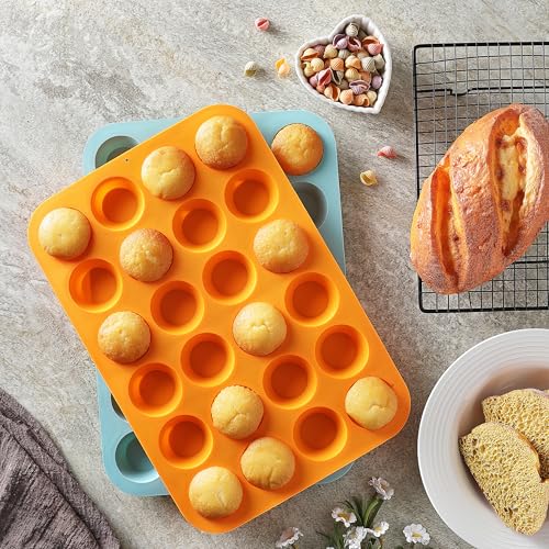 Silicone Mini Muffin Pan Set - 24 Cup Non-Stick Molds, BPA Free