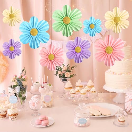 Multicoloured 9-Piece Paper Flower Fan Set for Party Decor