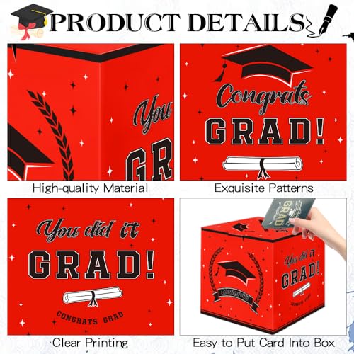 Red 2026 Graduation Card Box for Party Decorations & Money Holder