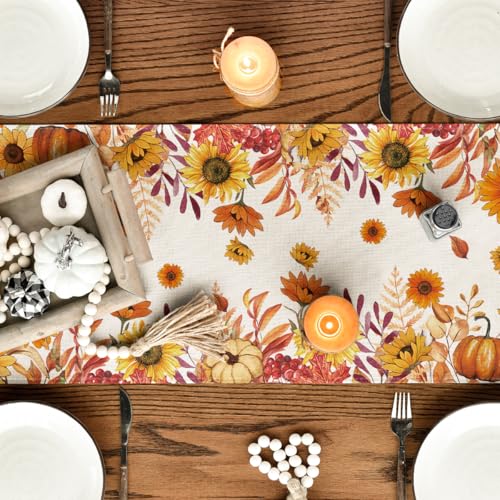 Fall Table Runner 13x120 Inch Polyester Home Party Decor - Orange