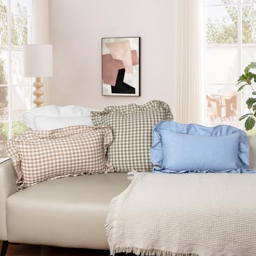 JoraLion Ruffled Lumbar Pillow Cover 12x24 - Light Blue