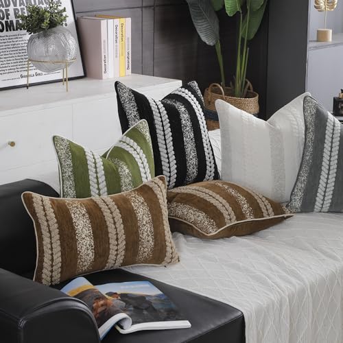 Boho Throw Pillow Covers Set of 2 - Soft Chenille for Couch