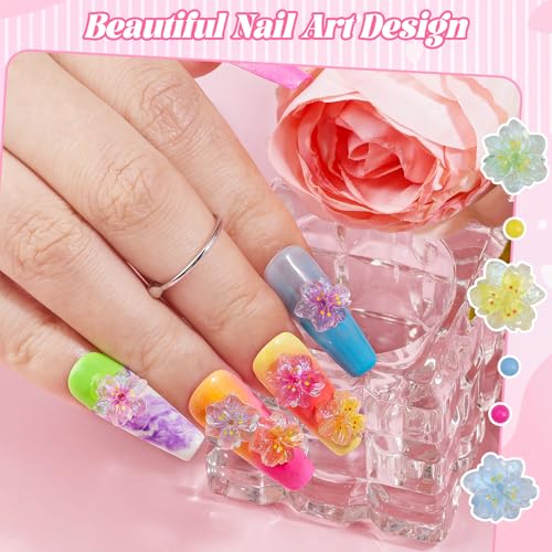 300Pcs Flower Nail Charms Kit with 3D Cherry Resin Charms Pearls and Macaron Beads