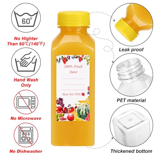 Reusable 12oz Plastic Juice Bottles with Tamper-Evident Caps - 10 Pack