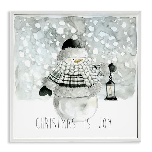 Christmas Joy Snowman Holiday Wall Art - 17 x 17 Inch Framed Giclée Print - White Frame - Variation of Christmas Joy Snowman / White / 17"L x 17"W