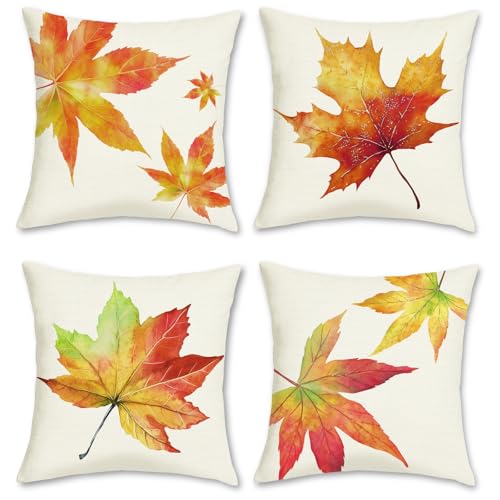 Vintage Fall Leaves Throw Pillow Covers - Set of 4, 18x18"