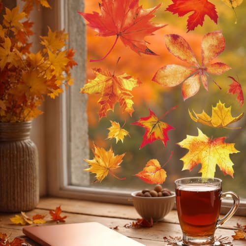 Whaline Fall Window Clings - 6 Sheets Maple Leaves Decor
