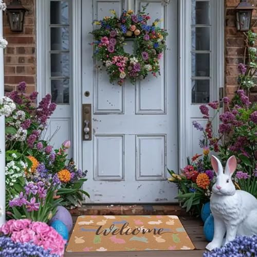 Easter Bunnies Welcome Doormat - Non-Slip Coir 17x29"