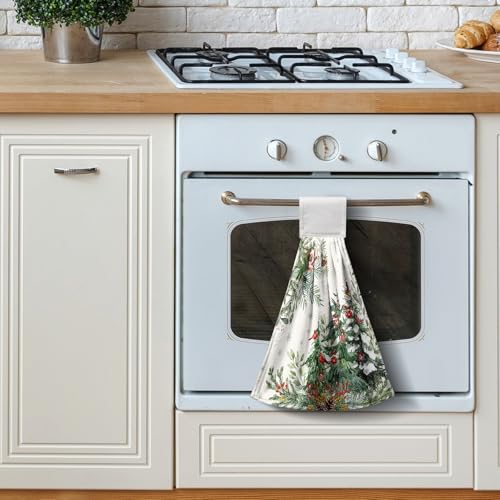 Christmas Tree Hanging Hand Towels Set of 2 - Winter Cardinal Snow Xmas Pine Kitchen Decor - Kwlegh Christmas Tree-b