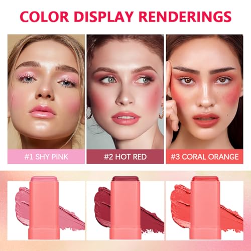 Tiejdhr 3-in-1 Cream Blush Stick - Waterproof Orange Lip, Cheek & Eye Tint