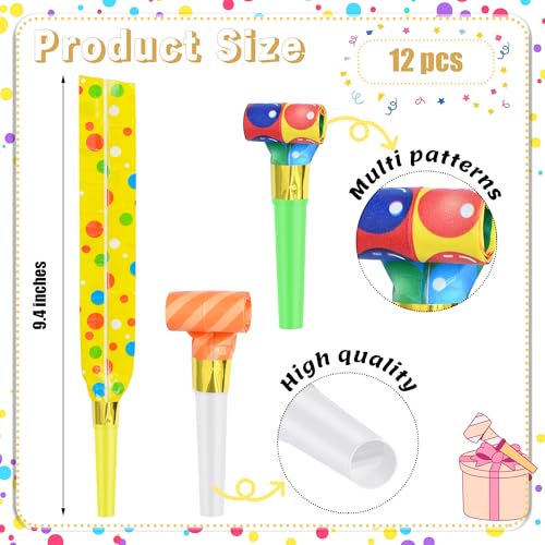 12 Pcs Colorful Paper Party Blowers - Fun Noisemakers for Celebrations