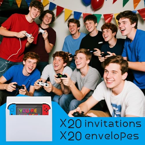 Video Game Birthday Party Invitations - 3x6 Inch Cards with 20 Envelopes