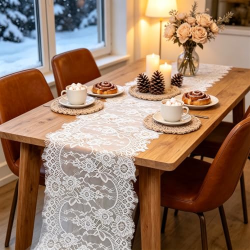 Pardecor Lace Table Runner 12x120 Inch, 10 Pack - White for Wedding & Party