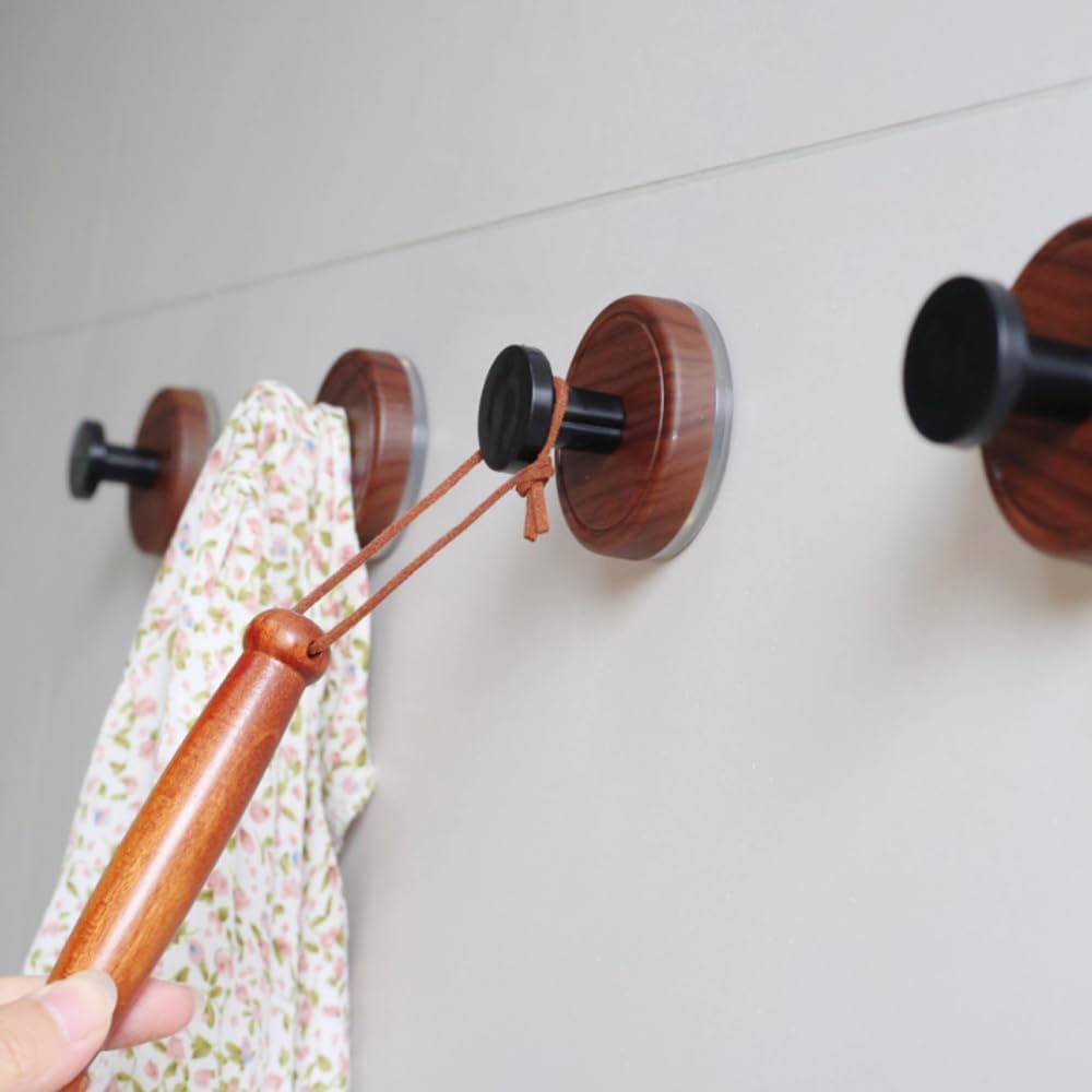 Natural Walnut Wood Wreath Hanger by [Brand Name] - Decorative Suction Cup Hooks for Front Door | 3PCS