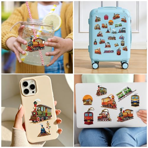 Vintage Train Temporary Tattoos - 8 Sheets Steam Train Party Favors