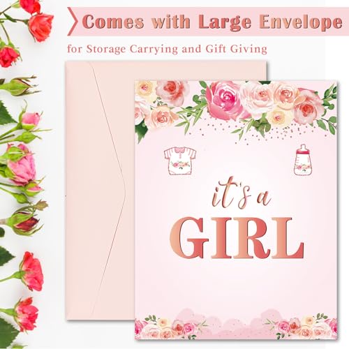 Giant Floral It's a Girl Baby Shower Card - 14x22 Inch Pink Floral