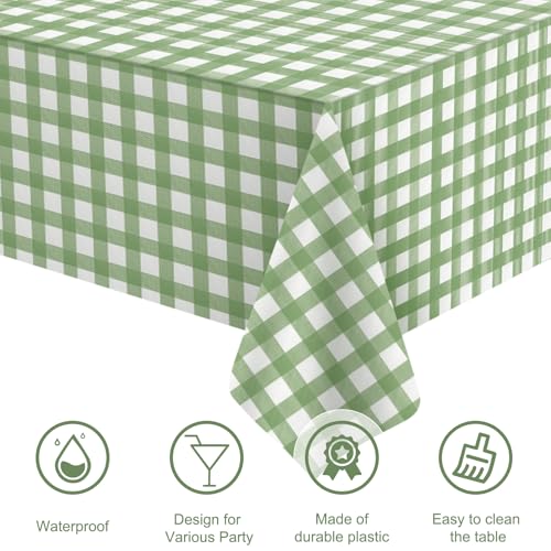 Denwiller 3-Pack Sage Green Gingham Tablecloths, 54x108 Inch Checkered Covers