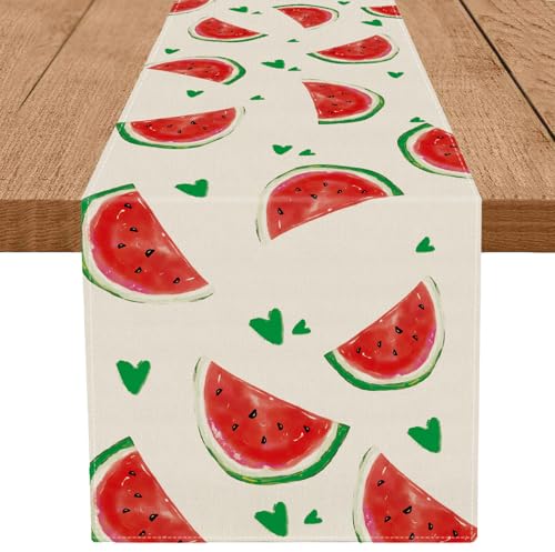 Summer Watermelon Table Runner 13x36 Inch Green Heart Dining Decor