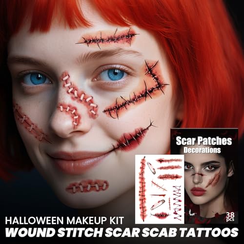 Cerlaza Halloween Zombie Fake Scar Temporary Tattoos Makeup Kit