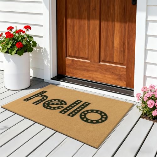 Hello 2x3ft Artificial Coir Door Mat - Durable Non-Slip Welcome Mat