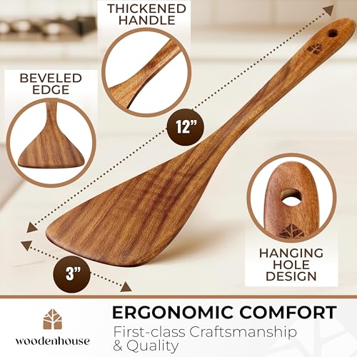 Woodenhouse 1 Pc 12-Inch Acacia Wooden Spatula for Cooking & Flipping