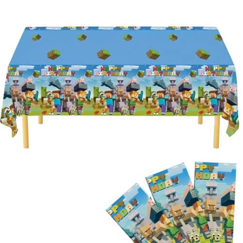 Pixel Game Party Tablecloths - 3 Pack Disposable Waterproof Table Covers