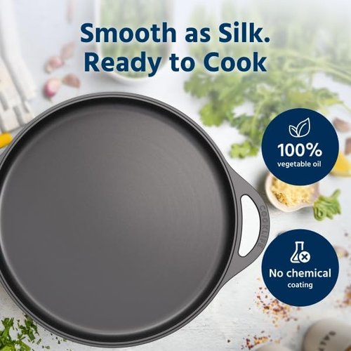 COOKLIFE 12-Inch Lightweight Pre-Seasoned Cast Iron Griddle - Smooth Surface for Easy Cleaning | Versatile for Oven, Stove, or Grill