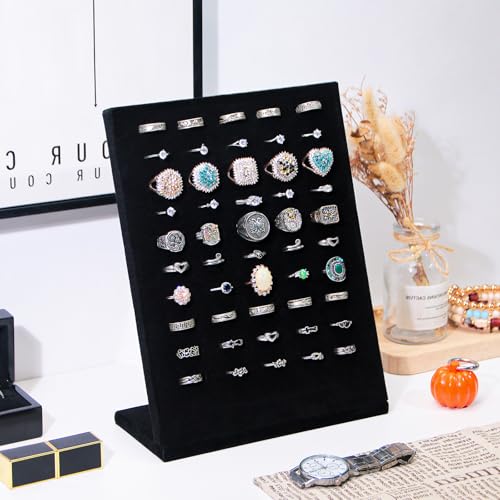 Velvet Ring Display Stand with 50 Slots - L-Shaped Jewelry Organizer