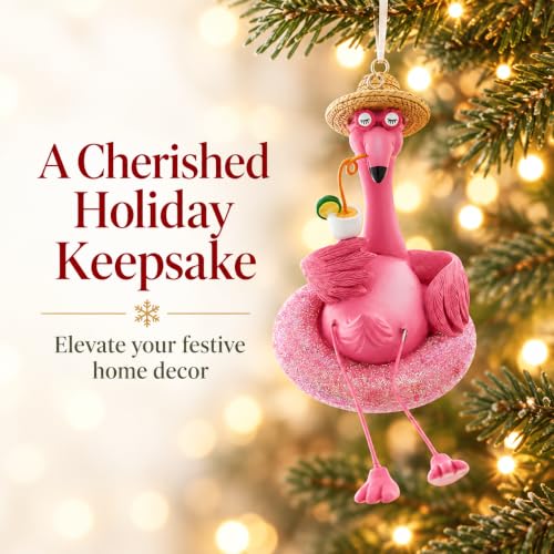 Relaxing Flamingo Pool Ornament with Drink and Sunglasses - Beach Decor
