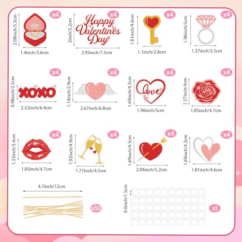 48 Pcs Valentine's Day Cupcake Toppers - Glitter Heart Picks