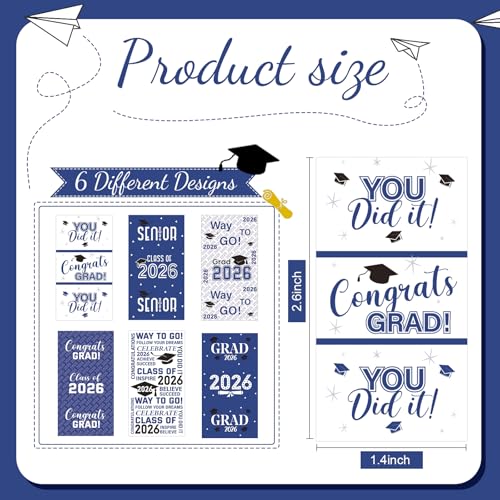 90 Pcs Graduation 2026 Sticker Labels for Candy Bars - Blue & White