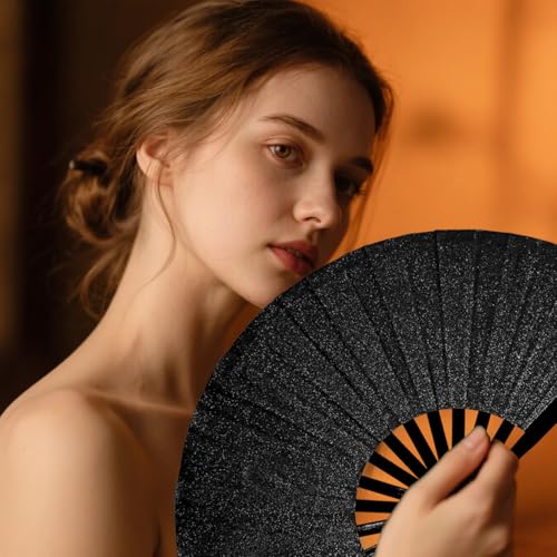 Large Glitter Folding Hand Fan for Rave & Music Festivals