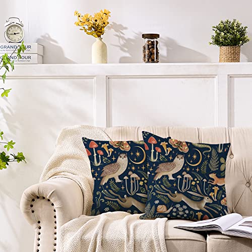 Rustic Forest Throw Pillow Covers 18x18 Inch Set of 2 - Woodland Animal & Plant Decor