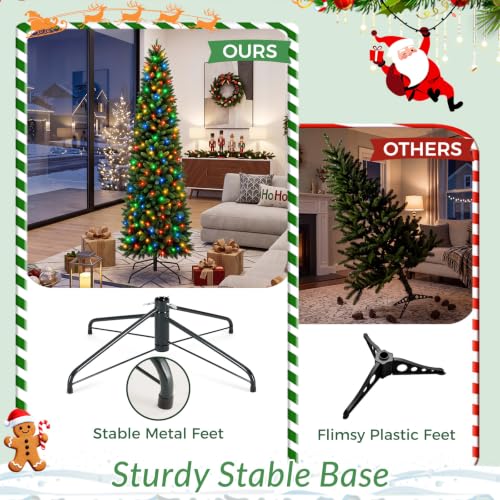 6 ft Pre-Lit Artificial Christmas Tree with Multicolor LED Lights - Green & Multicolor / Slim Profile