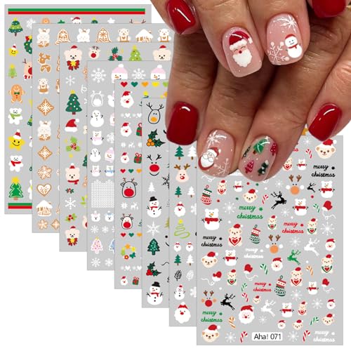 Christmas Nail Stickers 8 Sheets Santa Claus Elk Snowflake Self-Adhesive Decals
