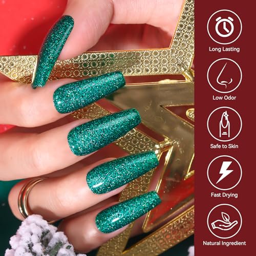 Makartt Christmas Green Glitter Gel Polish 15ml Sparkly Tinsel Shimmer UV Soak Off