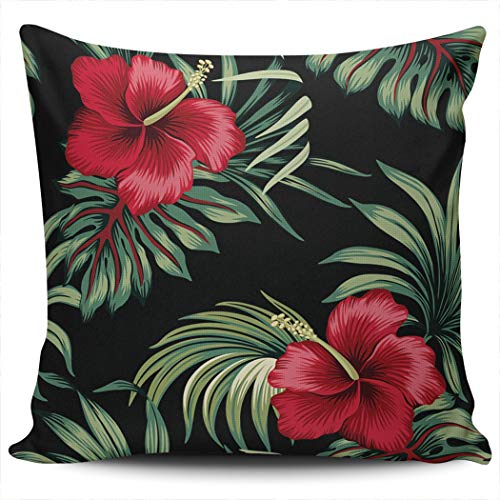 KELEMO Tropical Vintage Red Hibiscus Pillow Case 18x18 (Pack of 1)