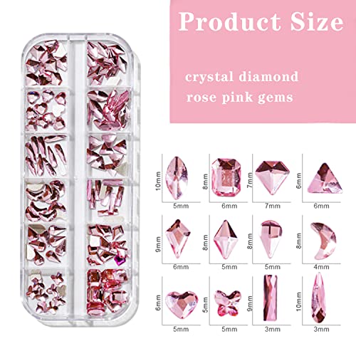 WEILUSI 120Pcs Pink Nail Art Rhinestones Glass AB Crystal Flat Back Gems