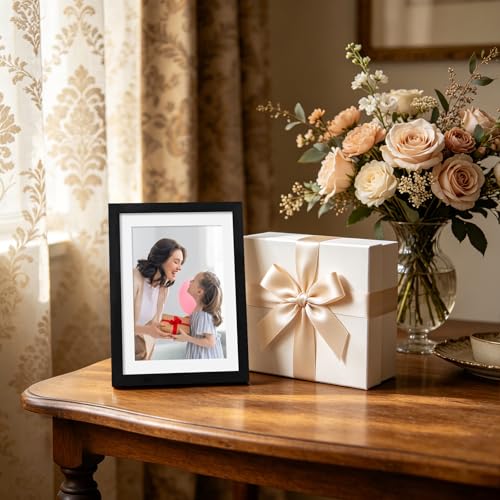 SHOWIN 5x7 Black Picture Frames, 4x6 Photo Frame with Mat, 4 Pack