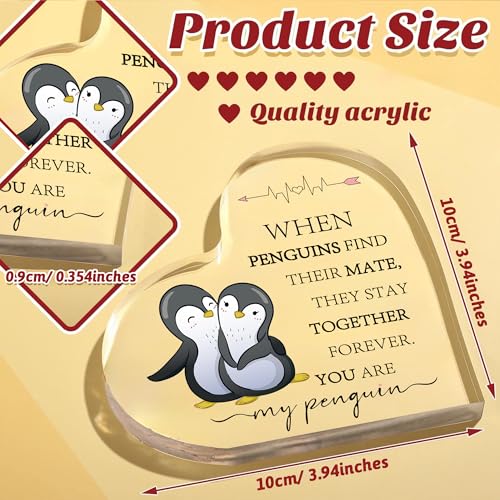 Penguin Heart Acrylic Plaque Romantic Gift for Wife Husband Anniversary