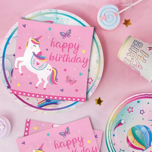 Unicorn Birthday Napkins - 16 Pack, Soft 3-Ply, 6.5"