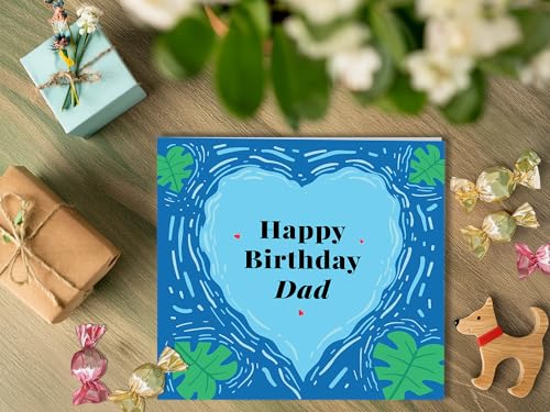 Blue Lagoon Heart Birthday Card for Dad - 5.9" Square with Envelope