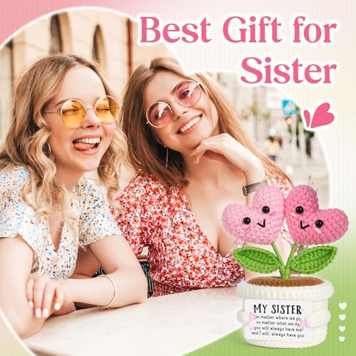 Sister Birthday Gift - Handmade Crochet Double Heart Flower