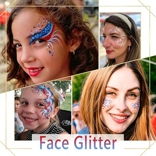 Miniling Patriotic Red White and Blue Body Glitter Gel - 4th of July Face and Hair Makeup
