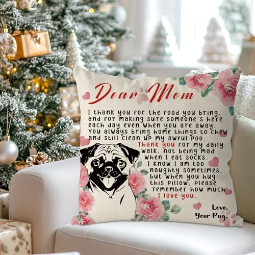Pug Mom Pillow Cover 18x18 Inch - Heartwarming Gifts for Dog Lovers