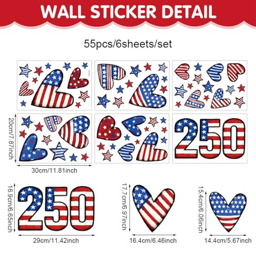 4th of July Patriotic Window Clings - 250th Anniversary Decor